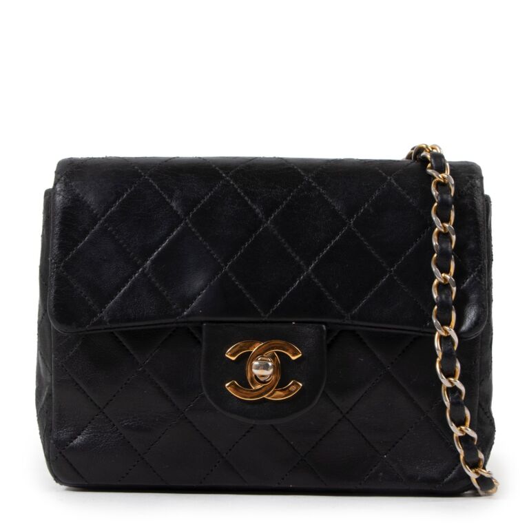 Chanel Black Lambskin Mini Square Classic Flap Bag ○ Labellov
