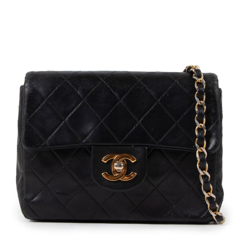 Chanel top handle mini rectangular bag black caviar