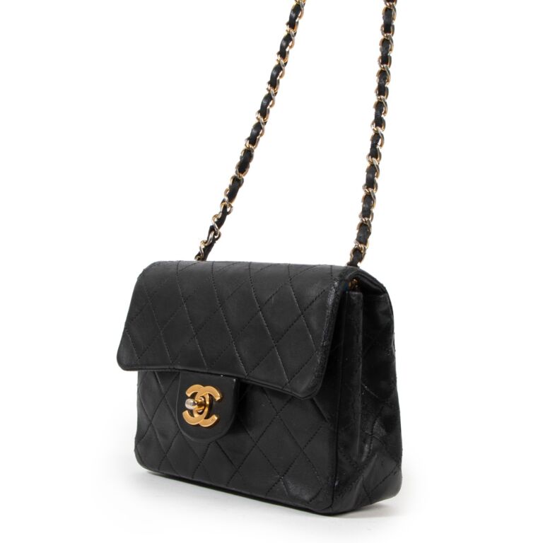 Chanel Black Lambskin Mini Square Classic Flap Bag ○ Labellov