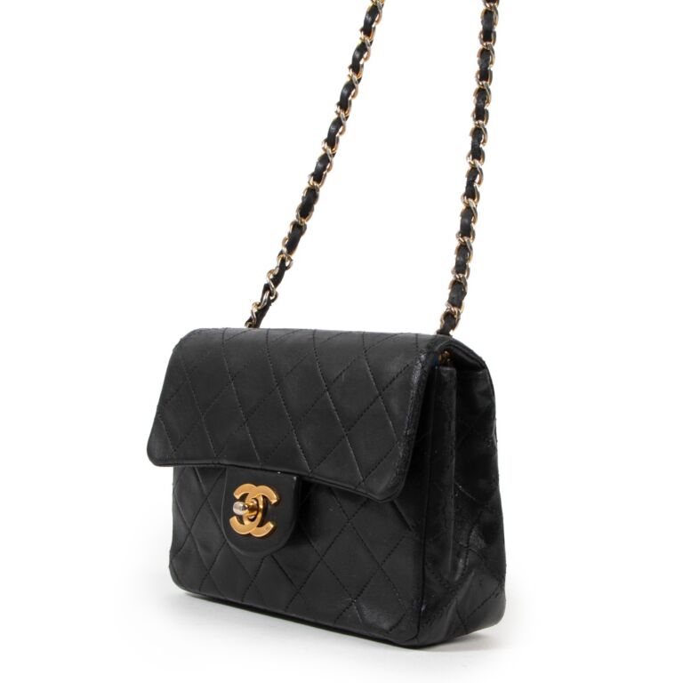 Chanel Vintage Black Satin Mini Square Flap Bag