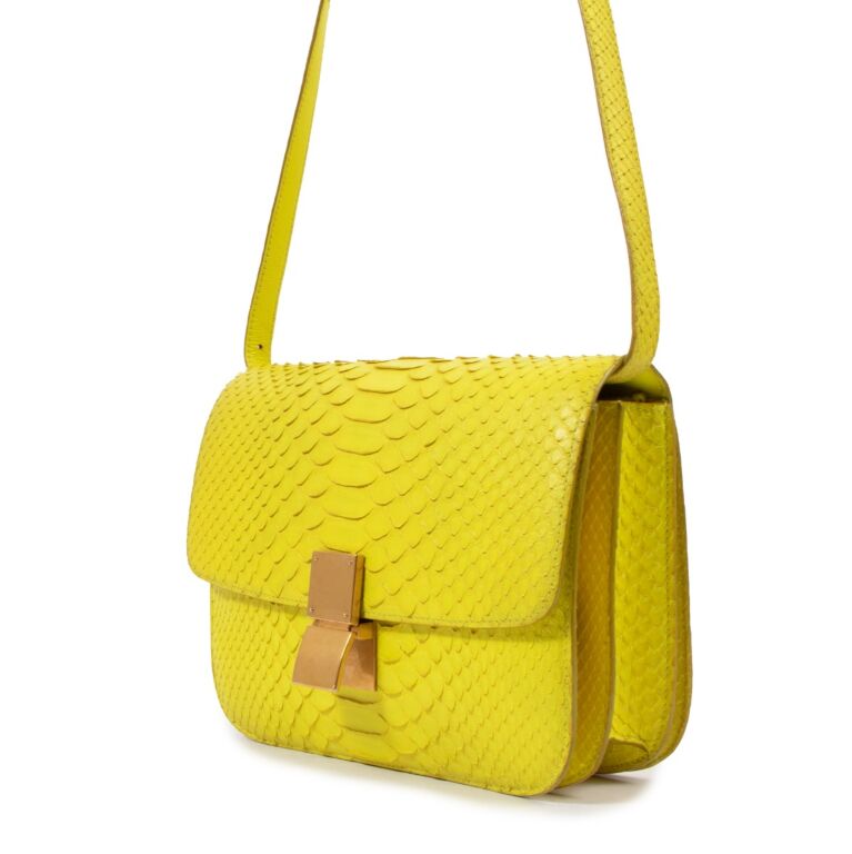 Celine Yellow Python Medium Classic Box Bag Labellov Buy and