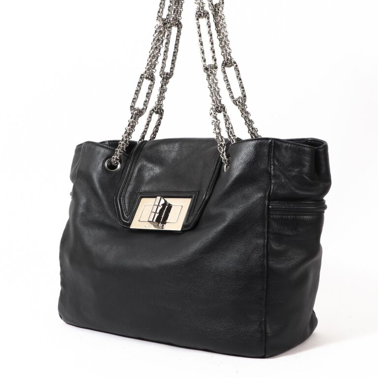 Chanel 2.55 Reissue Mademoiselle Giant Lock Black Leather Tote Bag Labellov Buy and Sell Authentic Luxury