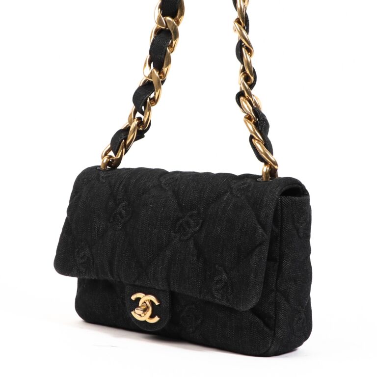 Chanel Funky Town Small CC Quilted Flap, Black Denim with Gold Hardware,  New in Box WA001