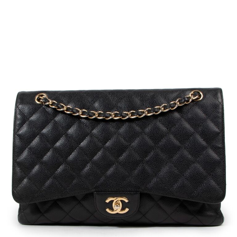 Chanel White Washed Caviar Leather Classic Maxi Jumbo XL Flap Bag - Yoogi's  Closet