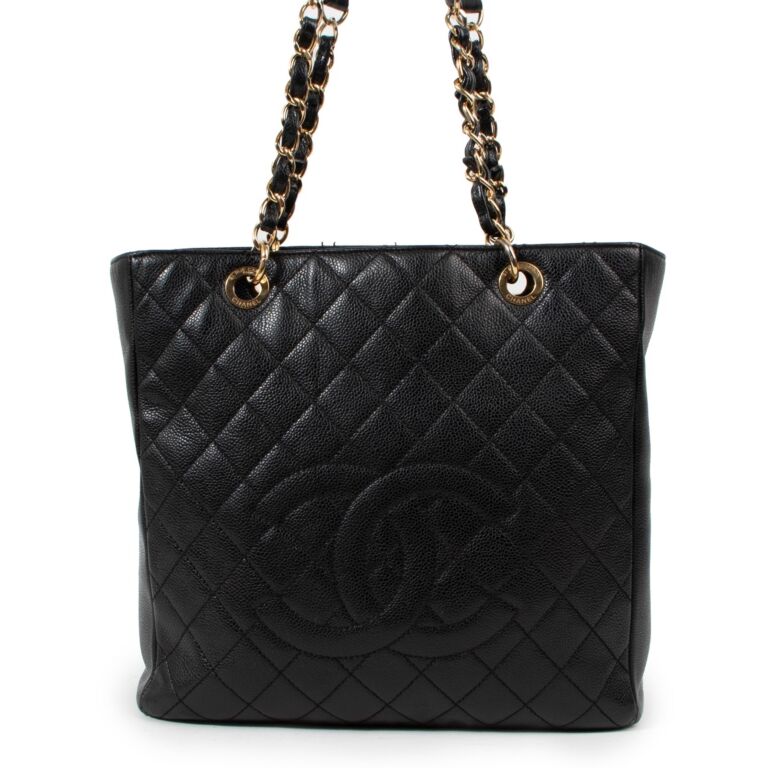 Chanel Classic Caviar Black PST Petite Shopping Tote Bag - Luxury
