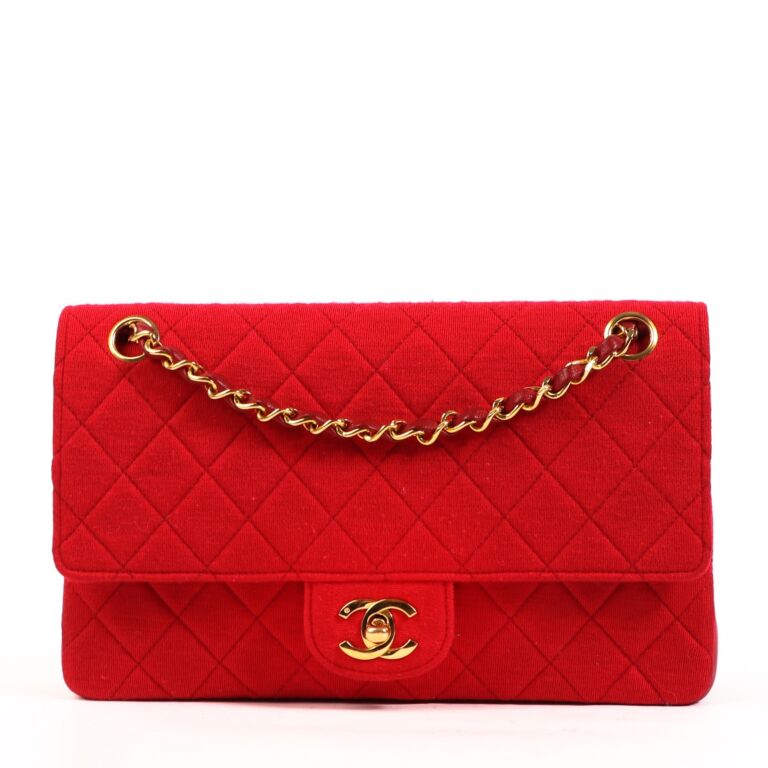 Chanel Red Fabric and Leather Medium Classic Flap Bag ○ Labellov