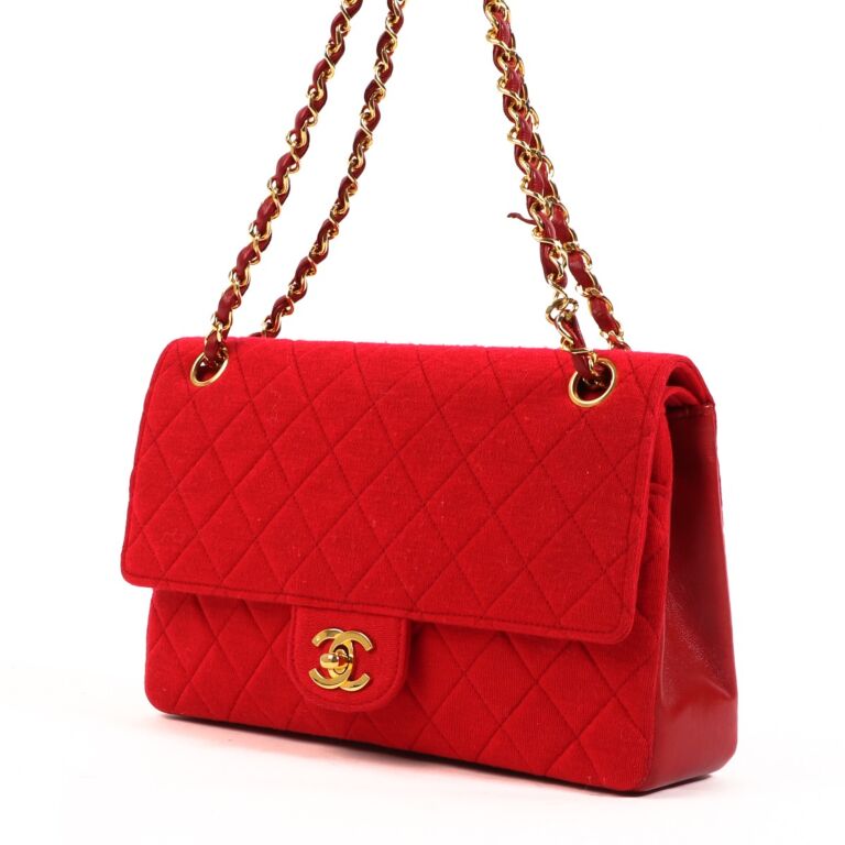 Chanel Red Fabric and Leather Medium Classic Flap Bag Labellov