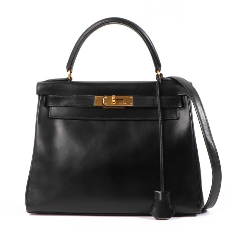 Hermes Giger Pm Box Calf Leather Black Clutch Bag Used From