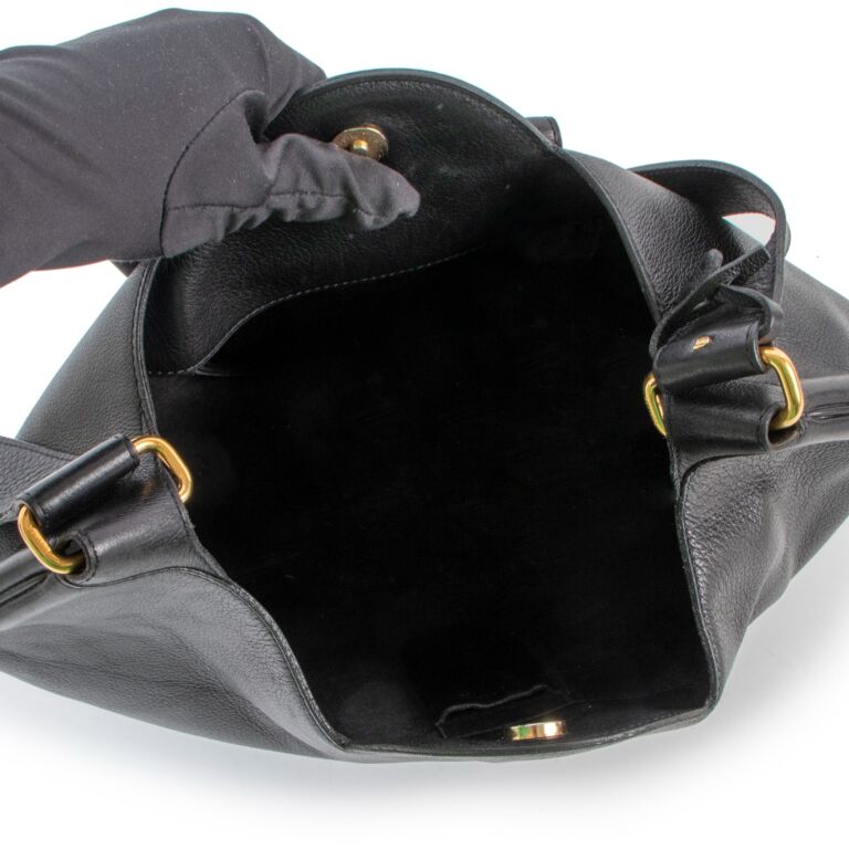 Delvaux Tempête Handbag in Black Calfskin Leather Pony-style