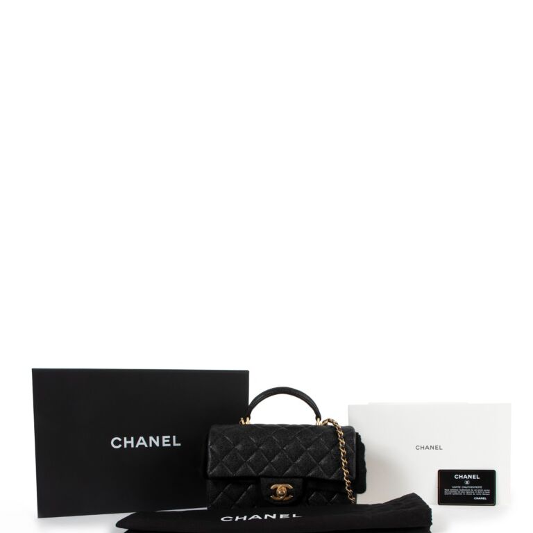 Chanel Black Caviar Leather Mini Classic Flap With Handle - Labellov