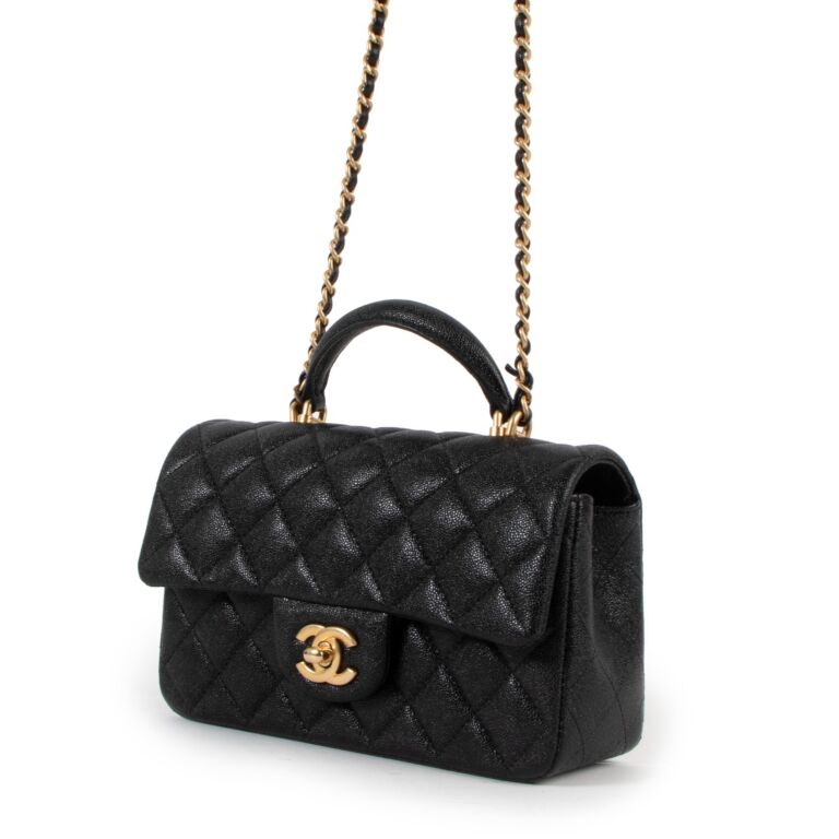 Chanel Black Caviar Leather Mini Classic Flap With Handle