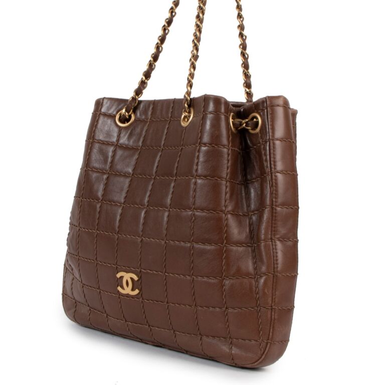 Chanel Vintage Brown Calfskin Wild Stitch Small Tote Bag