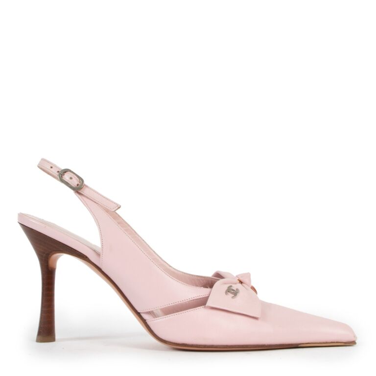 Chanel Vintage Pink CC Bow Leather Slingback Pumps - Size 39,5