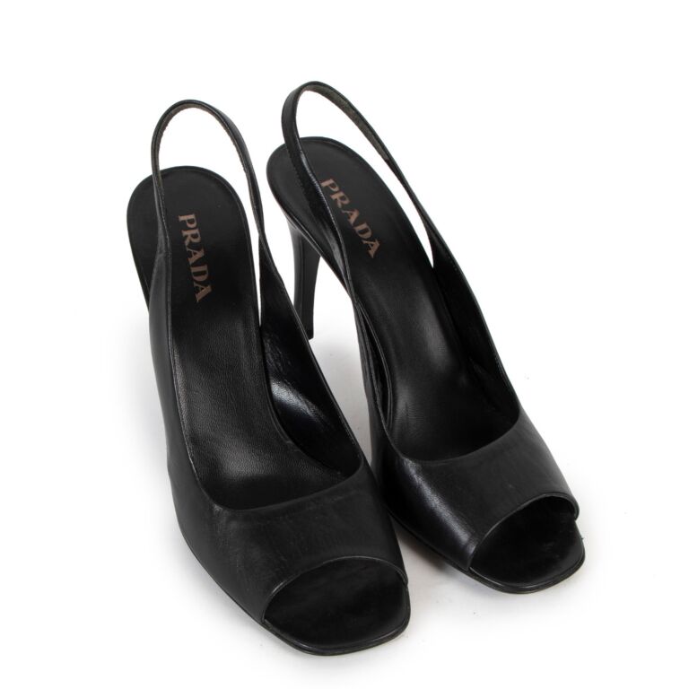 Prada Black Leather Slingback Heels - size 40 ○ Labellov