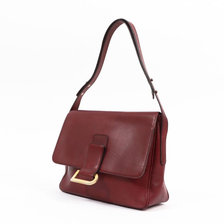 Delvaux Burgundy Poirier Leather Shoulder Bag ○ Labellov