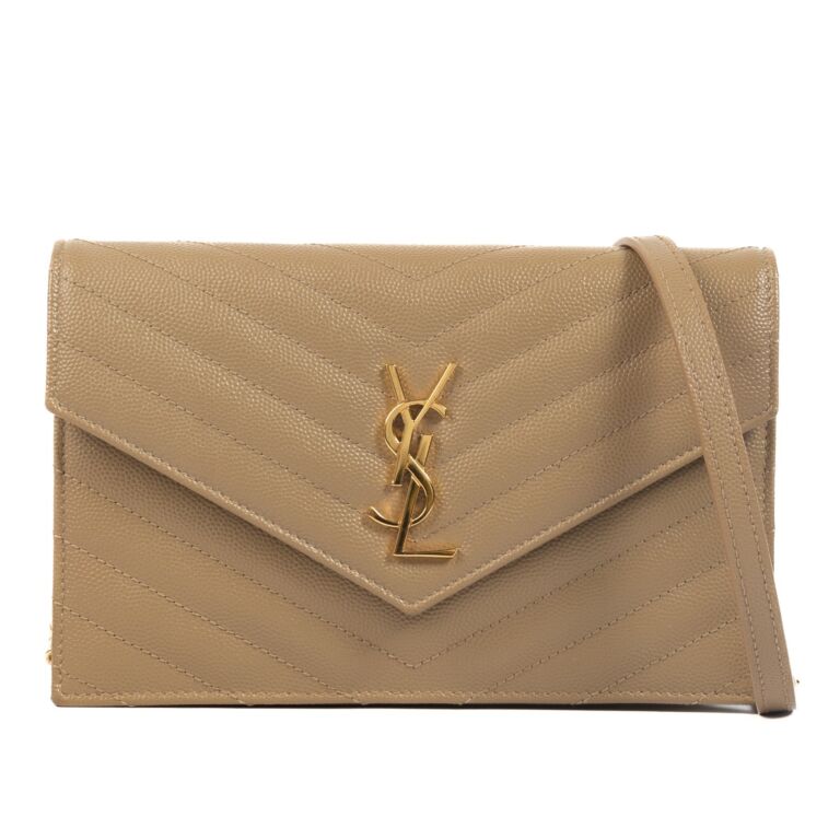 Ysl wallet on discount chain dark beige