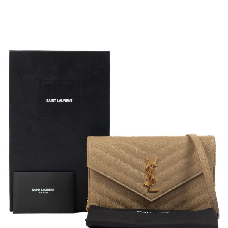 Saint Laurent Beige Leather Monogram Envelope Wallet-On-Chain