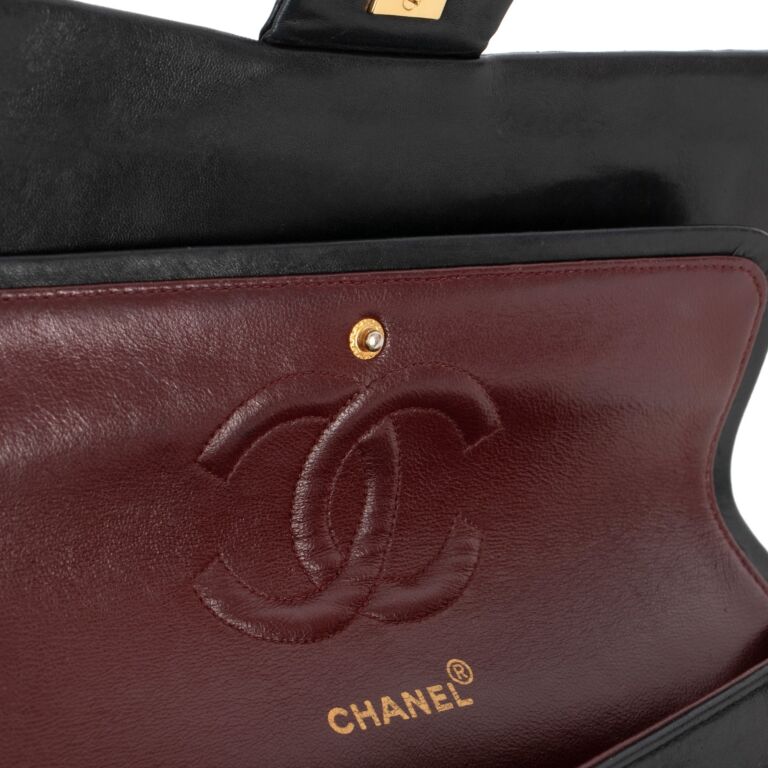 Chanel Classic Medium Double Flap, Black Lambskin Chevron Leather, So Black  Hardware, Preowned in Dustbag - Julia Rose Boston