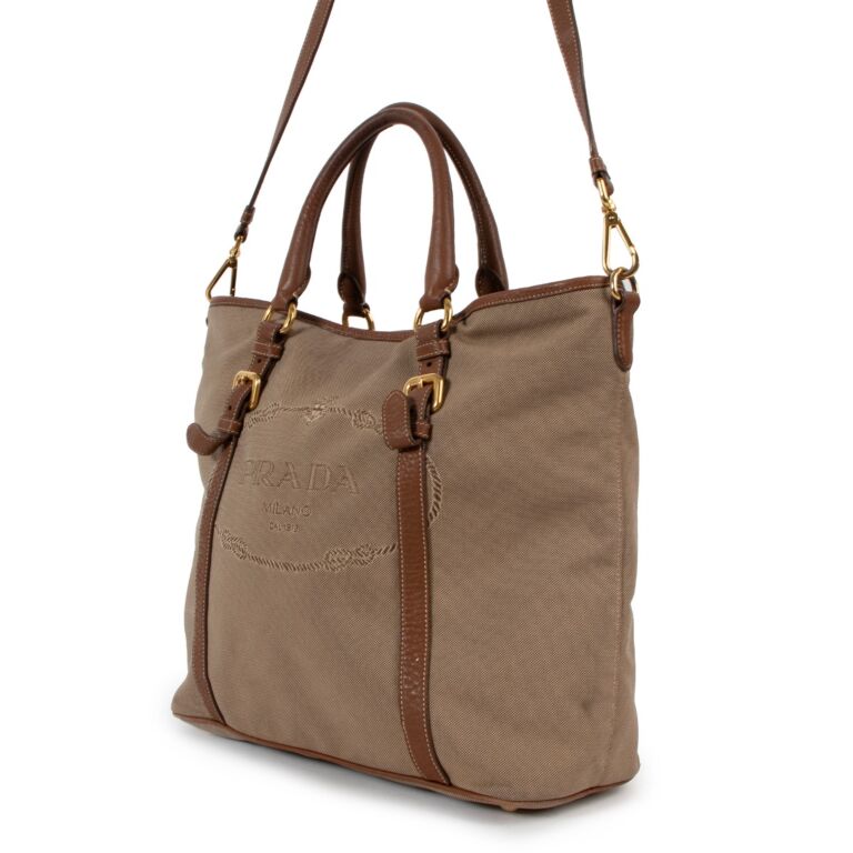Prada Logo Jacquard Canvas Tote Bag ○ Labellov ○ Buy and
