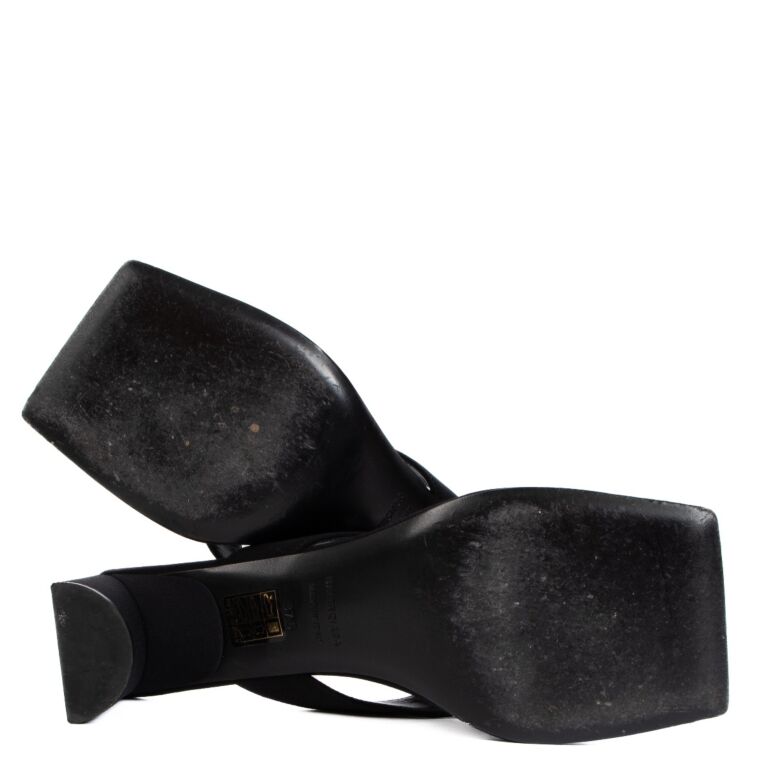 Balenciaga Black Double Sqaure Thong Sandals size 37 5