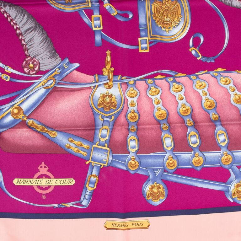 Hermès Pink Harnais de Cour Carré 90 Silk Scarf ○ Labellov ○ Buy