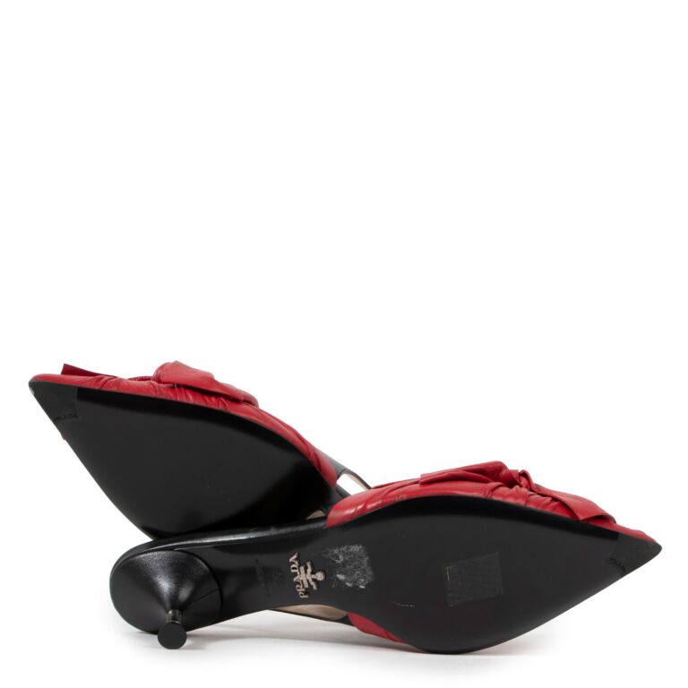 ♡PRADA♡リボンミュール　サイズ36 赤 Prada Red Leather Slingback Pumps - size 36 ○ Labellov