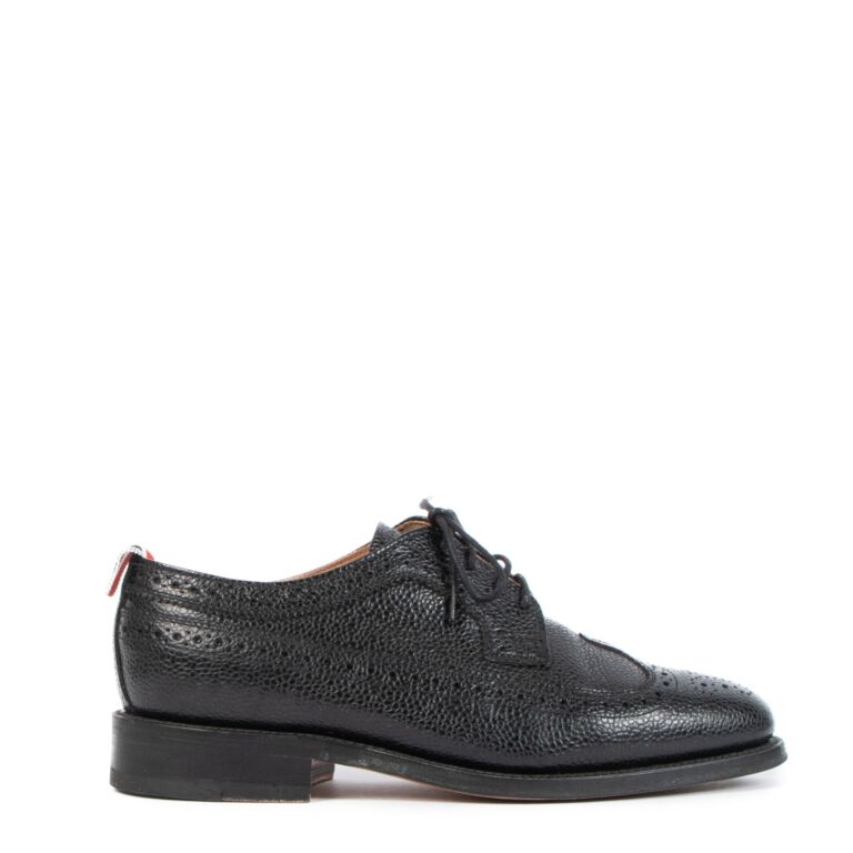 Thom Browne Black Pebble Grain Leather Derby Shoes Size 38 Labellov Buy and Sell Authentic Luxury