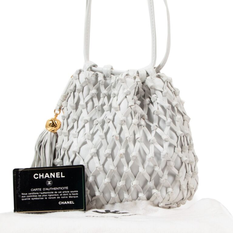 Chanel Vintage White Woven Leather Tassel Bucket Bag ○ Labellov
