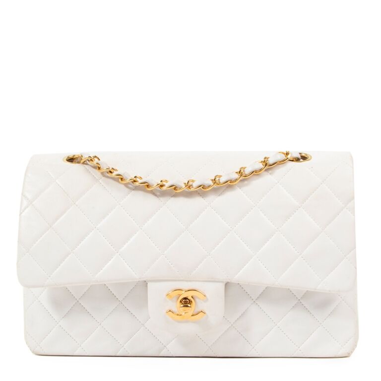 Chanel Vintage White Lambskin Medium Classic Flap Bag ○ Labellov