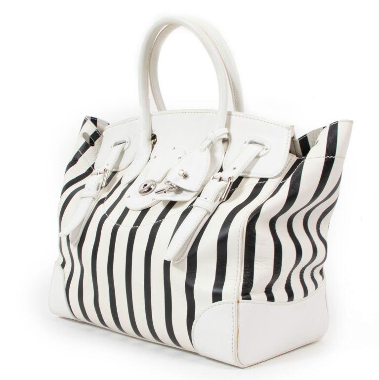 Ralph Lauren Black/White Stripe Ricky Leather Bag