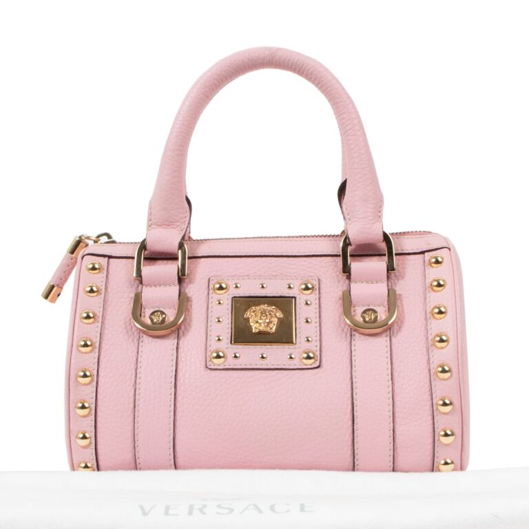 Pink Leather boston bag with thin strap