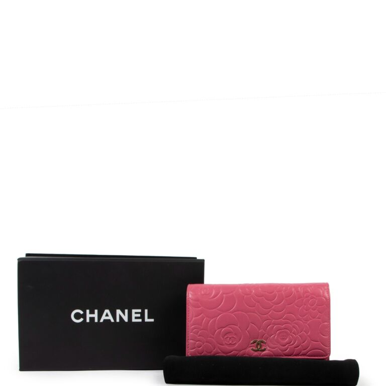 CHANEL T19033 Icon Leather Wallet Pink X Gold Authentic Women Used from  Japan