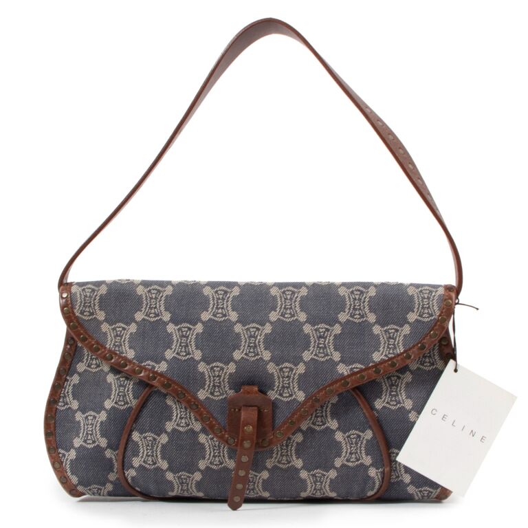 Celine Vintage Triomphe Denim Shoulder Bag Labellov Buy and