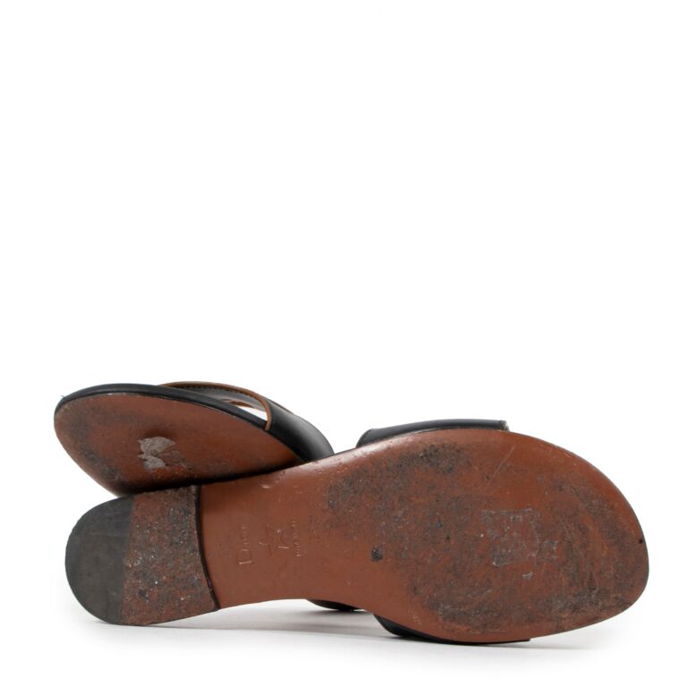 Christian Dior Black Leather D-Club Sandals - size 37