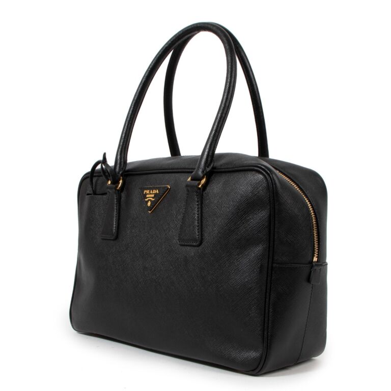 Prada Black Saffiano Lux Bauletto Tote Bag ○ Labellov