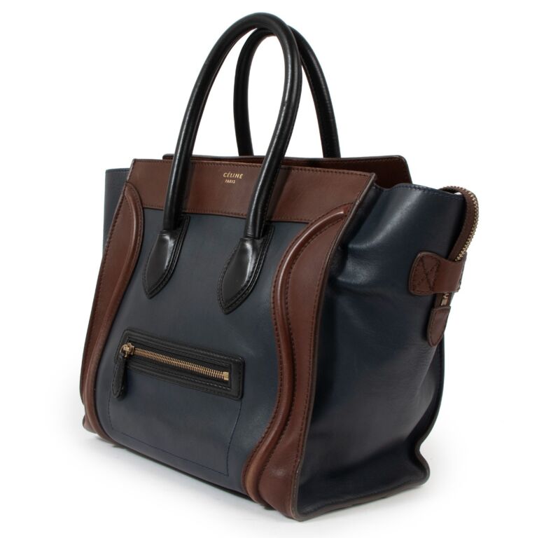 Celine Dark Blue Tri colour Mini Luggage Tote Bag Labellov