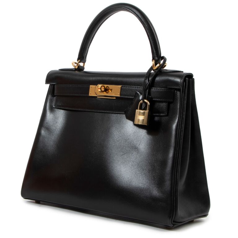 Herm s Kelly 28 Vintage Black Box Gold Hardware Labellov Buy
