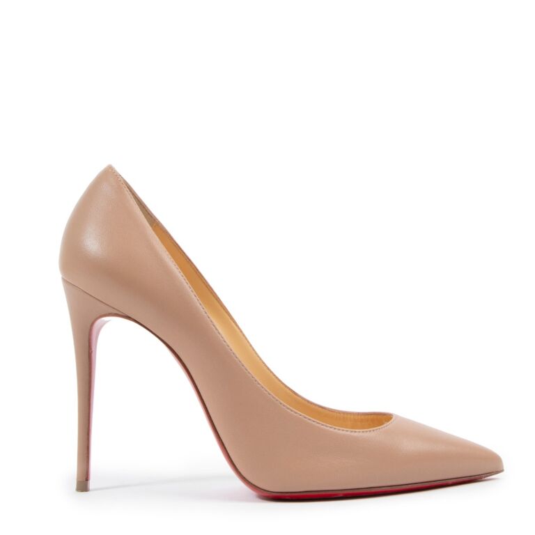 Beige heels with red bottoms on sale