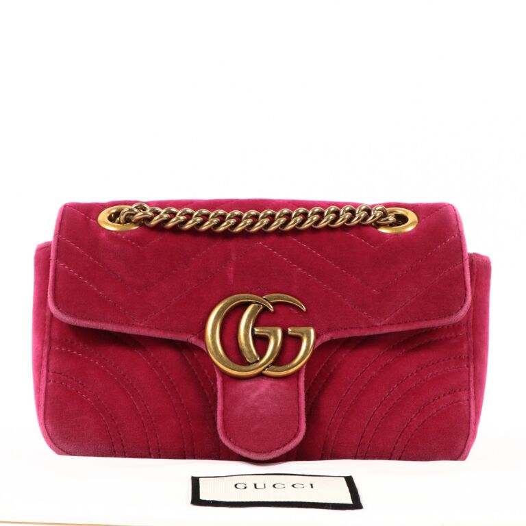 Gucci Pink Velvet GG Marmont Mini Shoulder Bag Labellov Buy and Sell Authentic Luxury