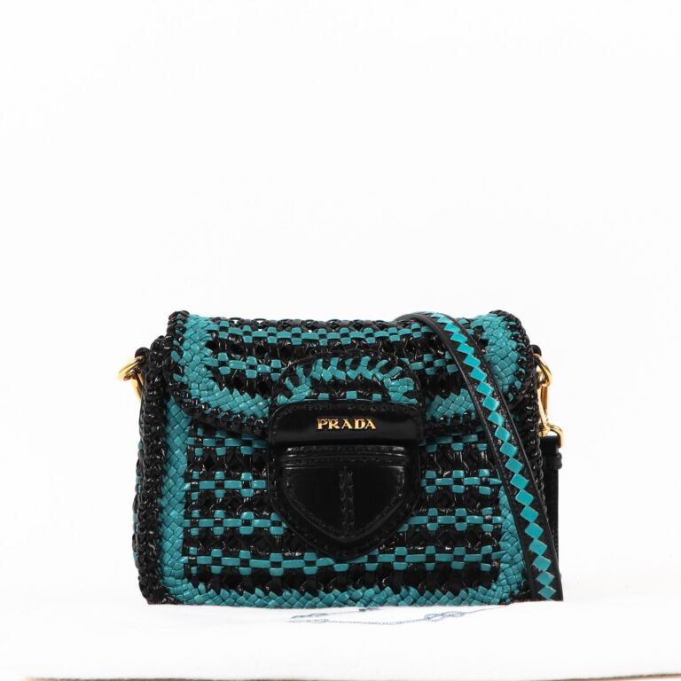 Prada Black/Turquoise Madras Woven Flap Crossbody Bag ○ Labellov ○ Buy and  Sell Authentic Luxury