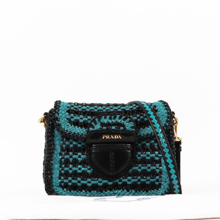 Prada Black/Blue Woven Madras Leather Crossbody Bag Prada