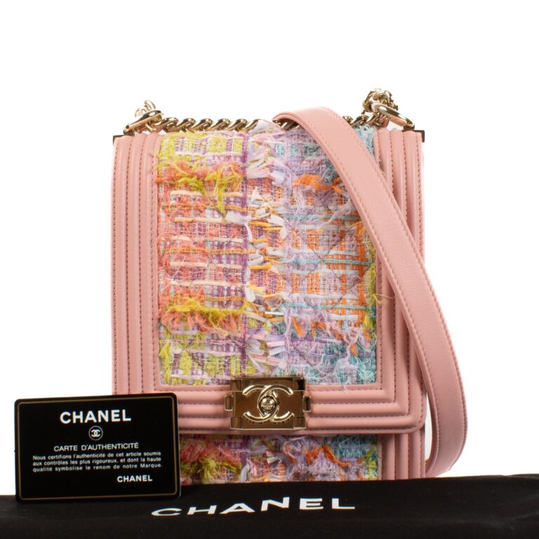 Chanel Pink Tweed Boy North South Bag Labellov Buy and Sell Authentic Luxury