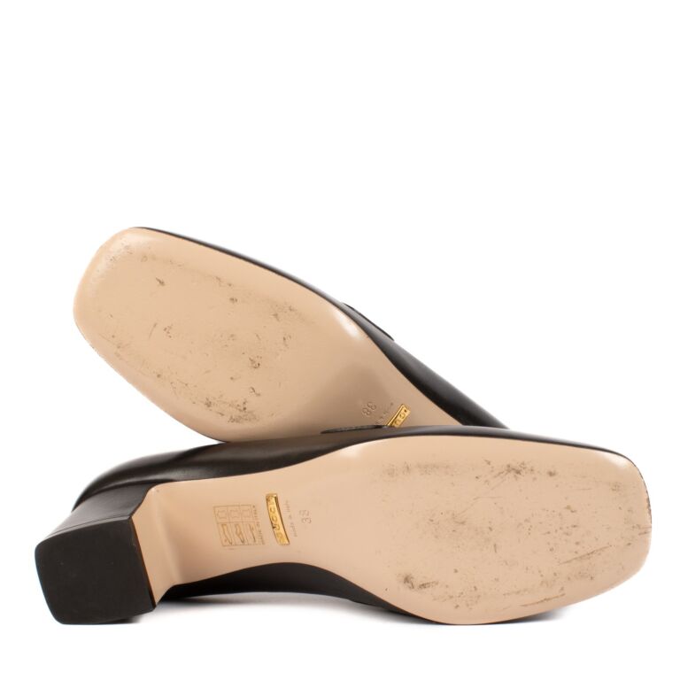 Gucci Black Leather Zumi Mid-Heel Loafers - Size 38