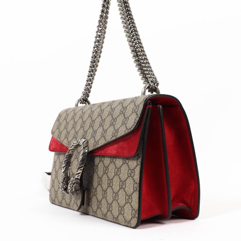 GG Supreme Dionysus Small Shoulder Bag With Red Detail