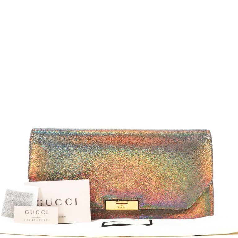 Gucci Metallic Crackled Calfskin Iridescent 58 Clutch
