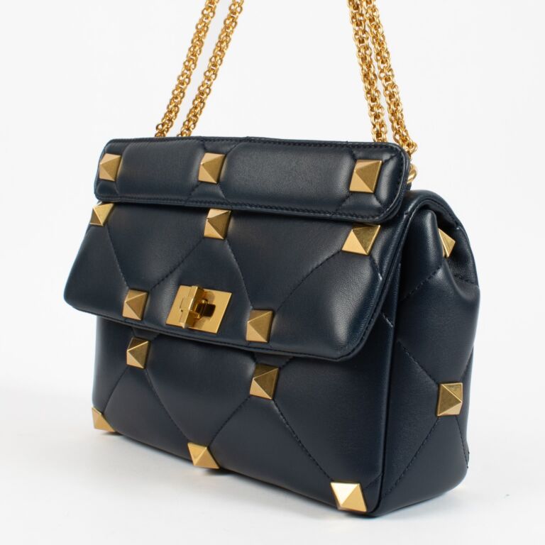 Valentino Garavani Blue Large Roman Stud Bag ○ Labellov