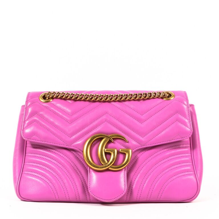 Gucci - Authenticated GG Marmont Flap Handbag - Leather Pink Plain for Women, Good Condition