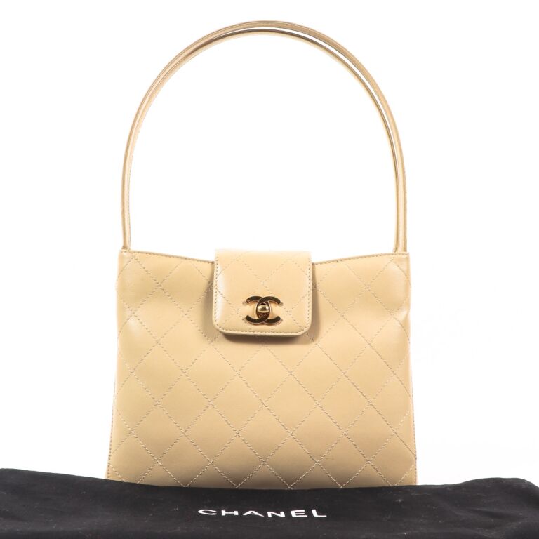 Chanel Vintage Beige Lambskin Shoulder Bag Labellov Buy and Sell Authentic Luxury