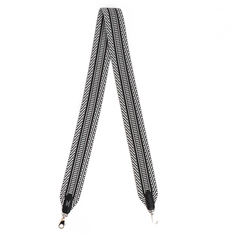 Hermes 25mm Black/White Sangle Cavale Bag Strap - Yoogi's Closet