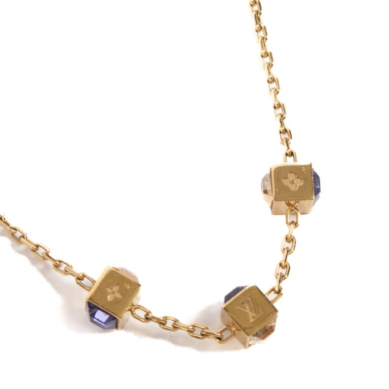 Louis Vuitton Gold Gamble Cube Crystal Necklace ○ Labellov ○ Buy